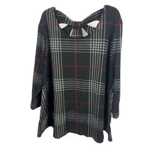 Cocomo Women's Plaid Black Half Sleeve Cut Out Back  Sweater- Size 1X
